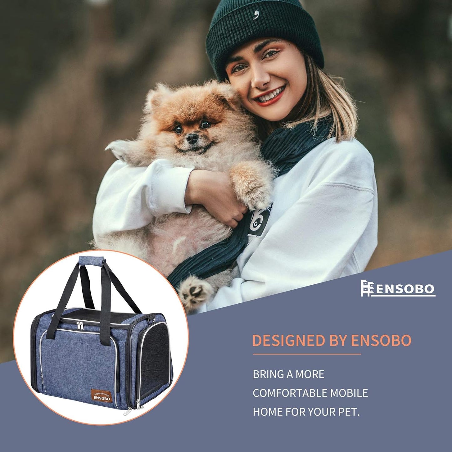 Cat Carrier Bag in Denim Fabric,  Pet Transport Bag for Cats and Small Dogs, TSA Approved Pet Travel Carrier with Two Bigger Side Bags, Shoulder Strap for Carrying, Denim Blue