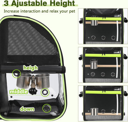 Breathable Bird Carrier, Outdoor Backpack with Adjustable Tripod, Lightweight and Portable Waterproof Parrot Travel Backpack, Wide View and Shading Cat & Dog Backpack for Hiking